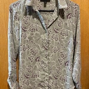 Banana Republic Gray and Purple Floral Blouse